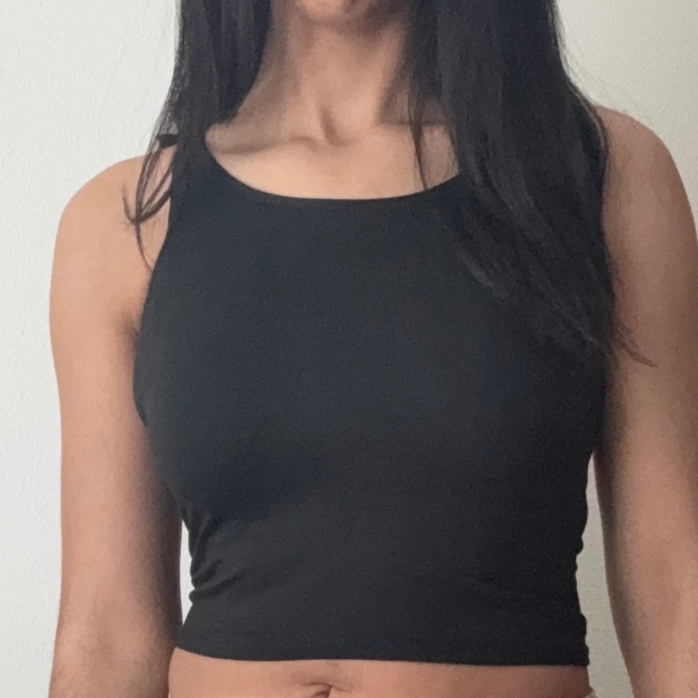 Brit & Bri Black Tie Shoulder Cropped Tank Top Size XS Scoop Neck Sleeveless